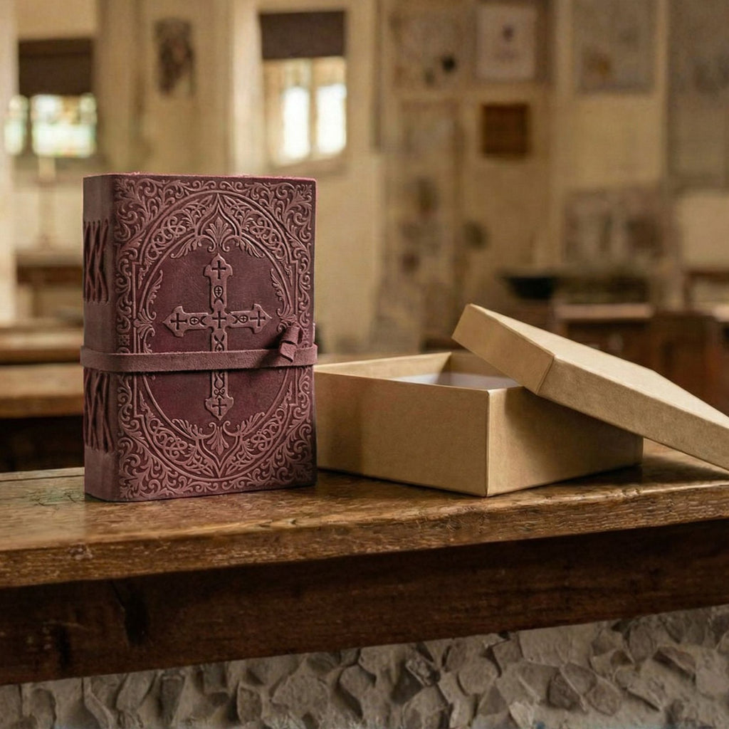 Traditional red leather Bible for spiritual reading
