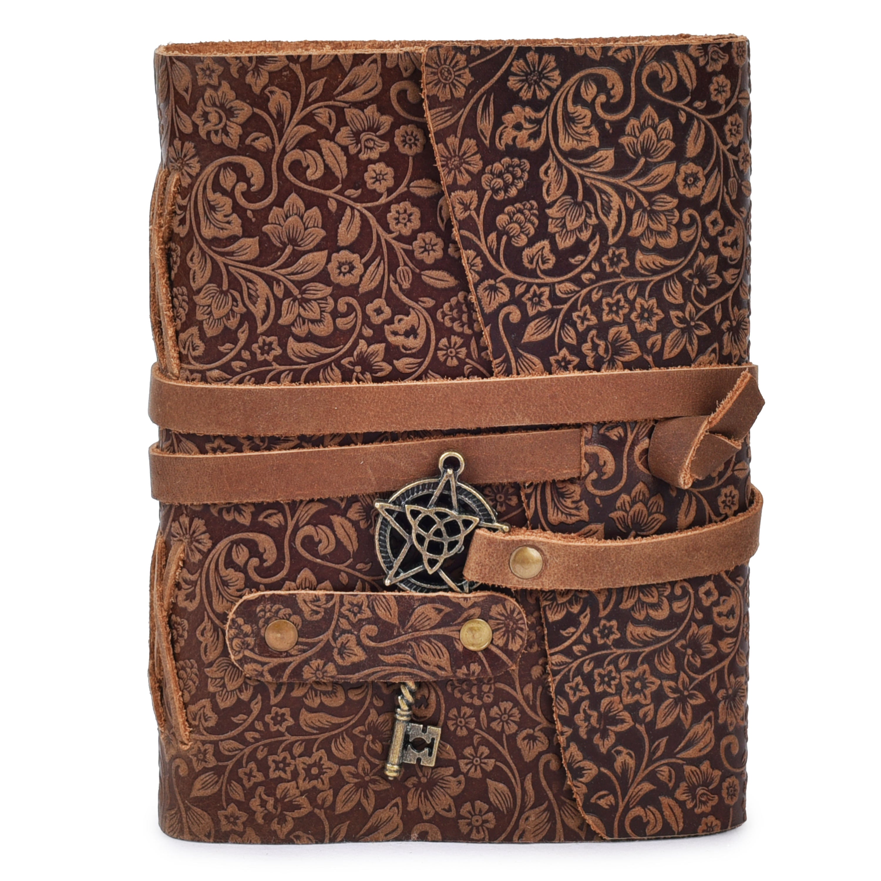 Floral Leather Notebook - Brown Leather Village