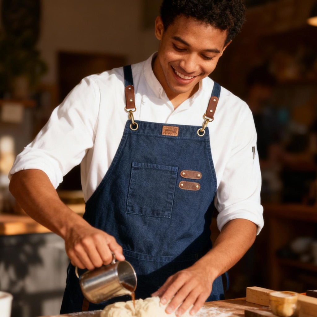 Canvas Cross-Back Work Apron for Men - Blue
