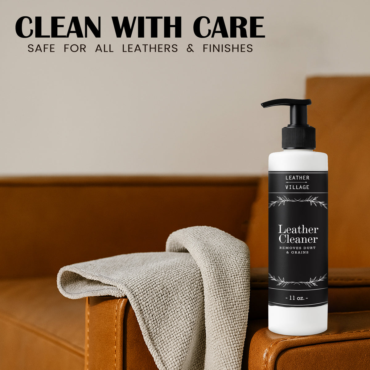 Leather Cleaner and Conditioner 11 oz – Stain Remover for Car Interiors, Leather Furniture, Couch, Chair, Jackets, Shoes, Purse, Bag with a Non-Toxic, Restoring Formula