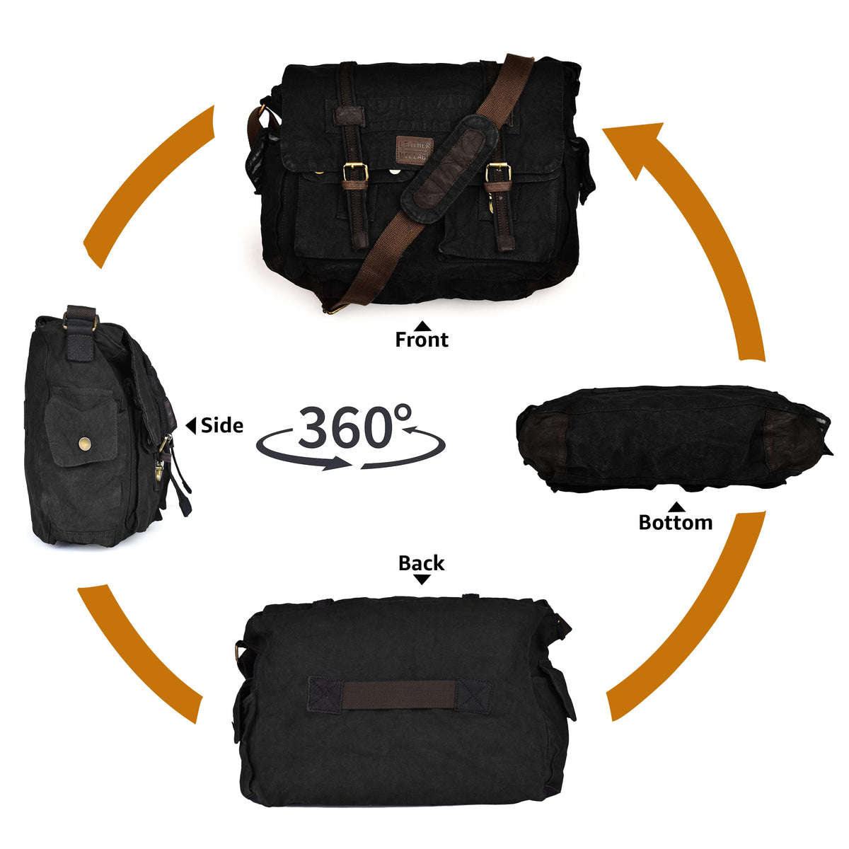 Vintage Canvas Messenger Bag – 16 Inch Handmade Laptop Shoulder Bag for Men & Women – Crossbody Work Bag for Office, Travel & Daily Use - Brown