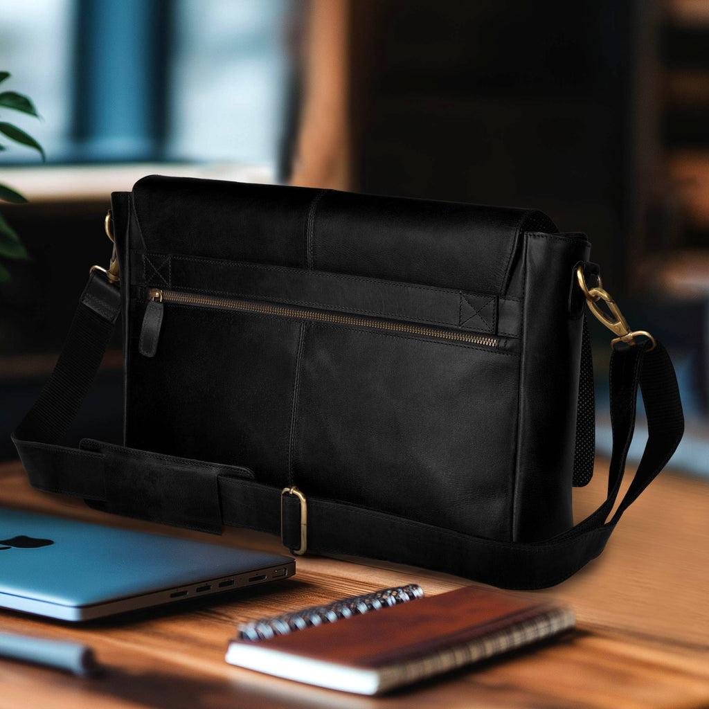 Handmade Vintage Leather Messenger Bag - Black