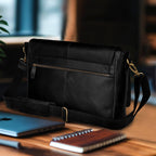 Handmade Vintage Leather Messenger Bag - Black
