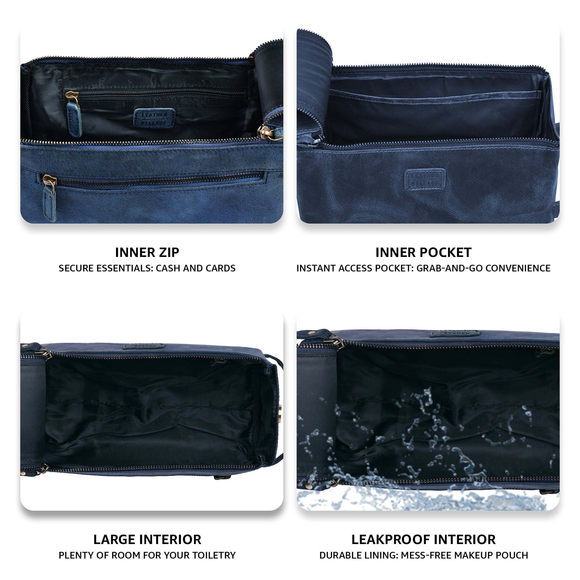 Leather Toiletry Bag for Travel - Blue