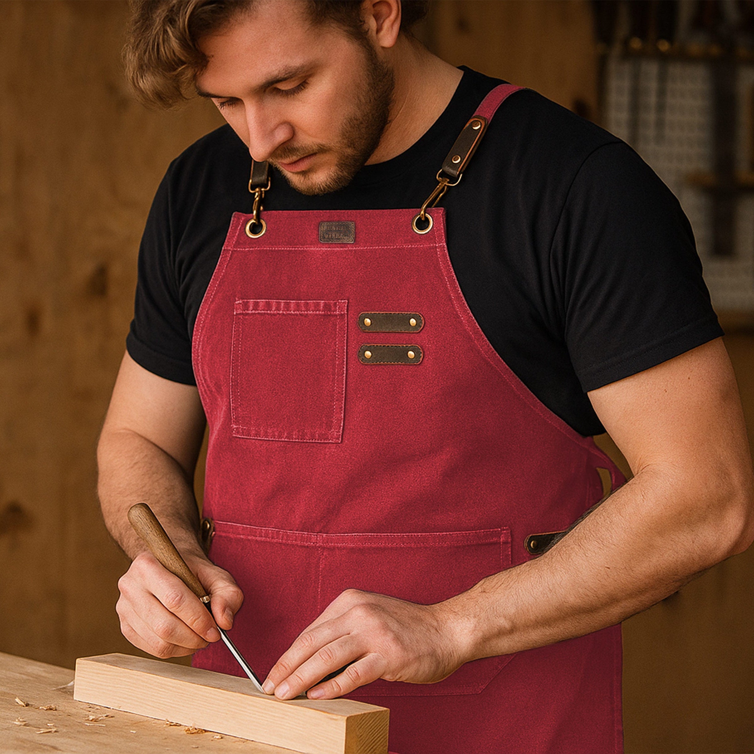 Chef Aprons for Men Women with Large Pockets, Cotton Canvas Cross Back Adjustable Work Apron, Size M to XXL