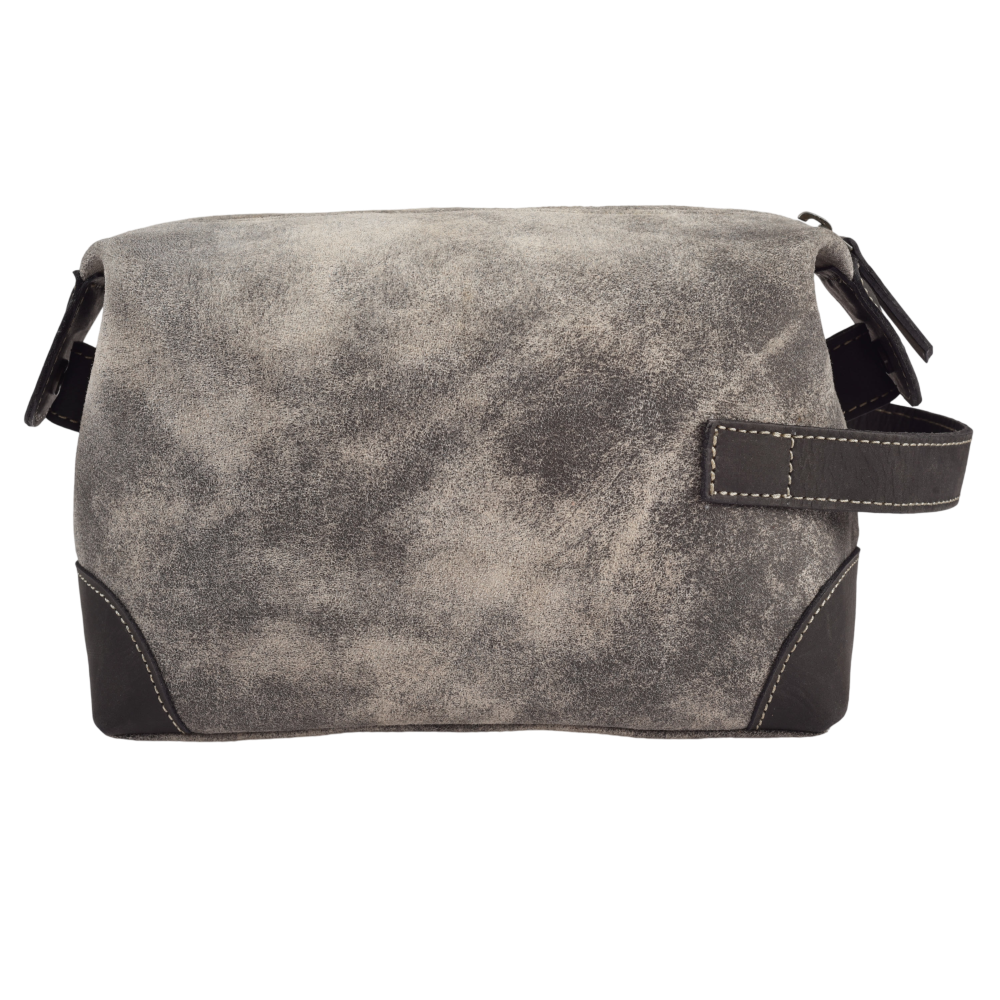 Leather Village Genuine Grey Leather Travel Toiletry Organizer for Men and Women