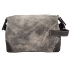 Leather Village Genuine Grey Leather Travel Toiletry Organizer for Men and Women