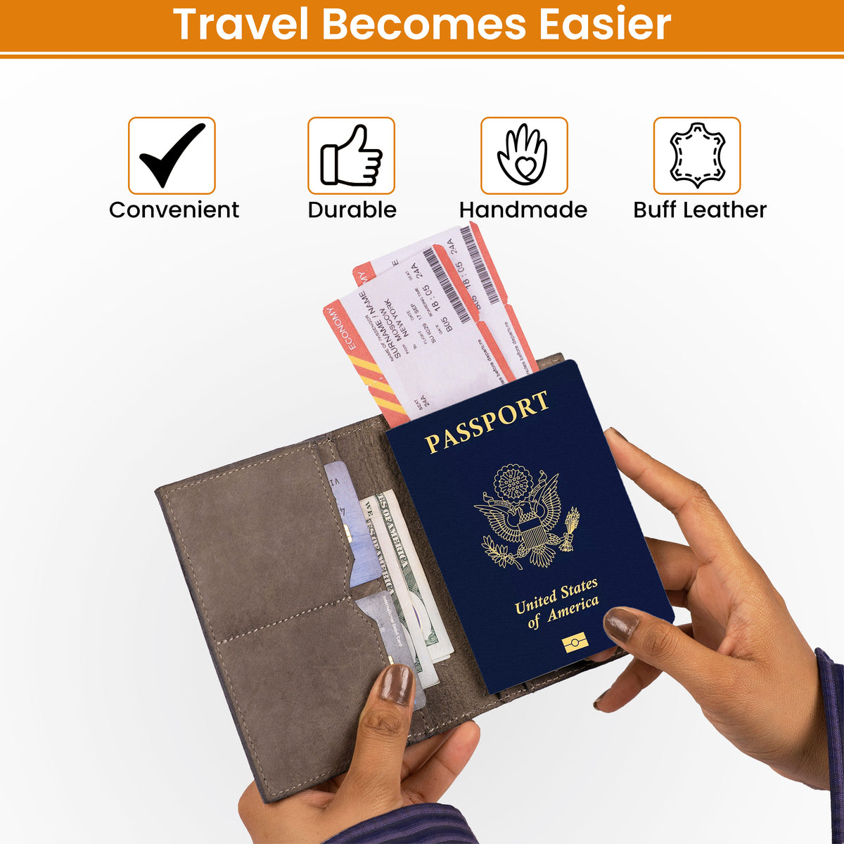 Leather Passport Holder Cover – Travel Wallet with Card Slots, Vintage Passport Case for Men & Women – Cute Organizer for Travel Accessories & Documents