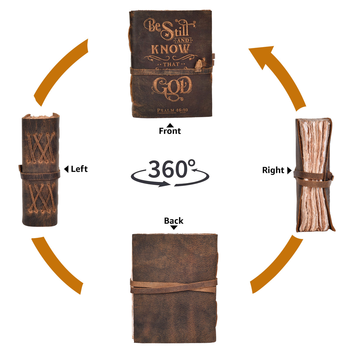 Prayer Journal Psalm 46:10 Embossed Journal Leather Bound Bible Study Journal - 200 Pages Handmade Cotton Deckle Edge Paper for Drawing, Writing & Sketching