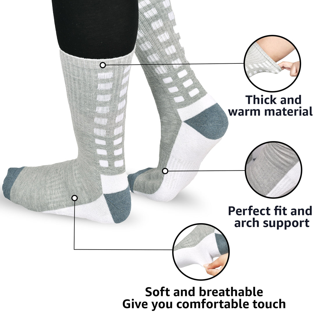 Grip Socks - Non-Slip Cushioned Comfort, Arch Support, Moisture-Wicking Running Socks for Men & Women Pack of 3