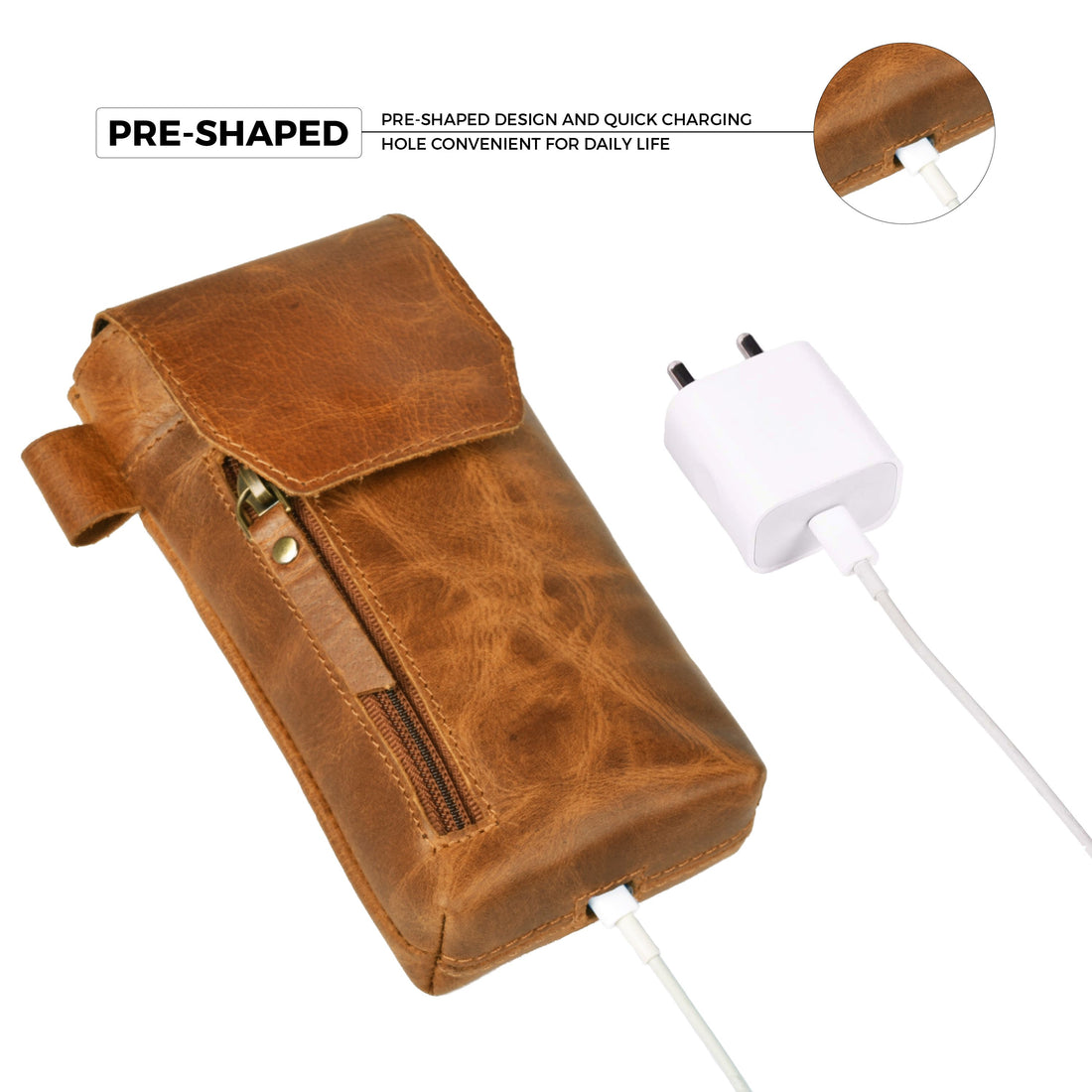 Leather Phone Holster Pouch - Tan