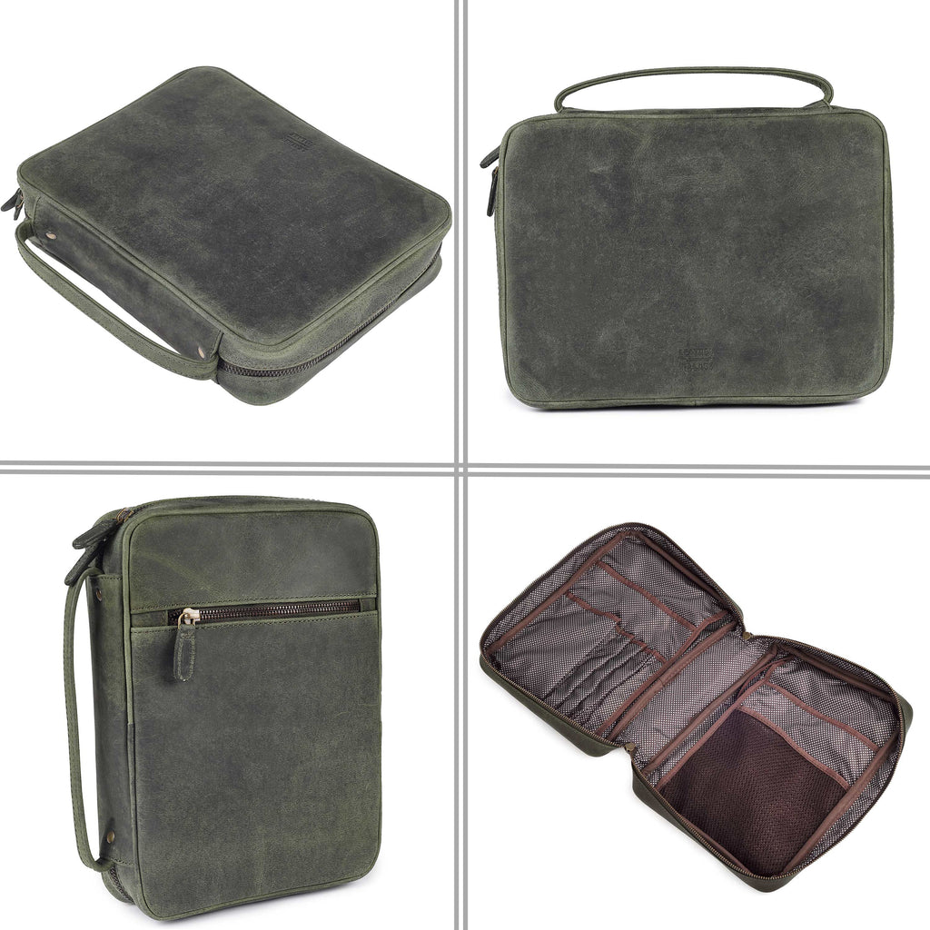 Olive Leather Bible Cover with Zipper - Protective Bible Case Leather Village