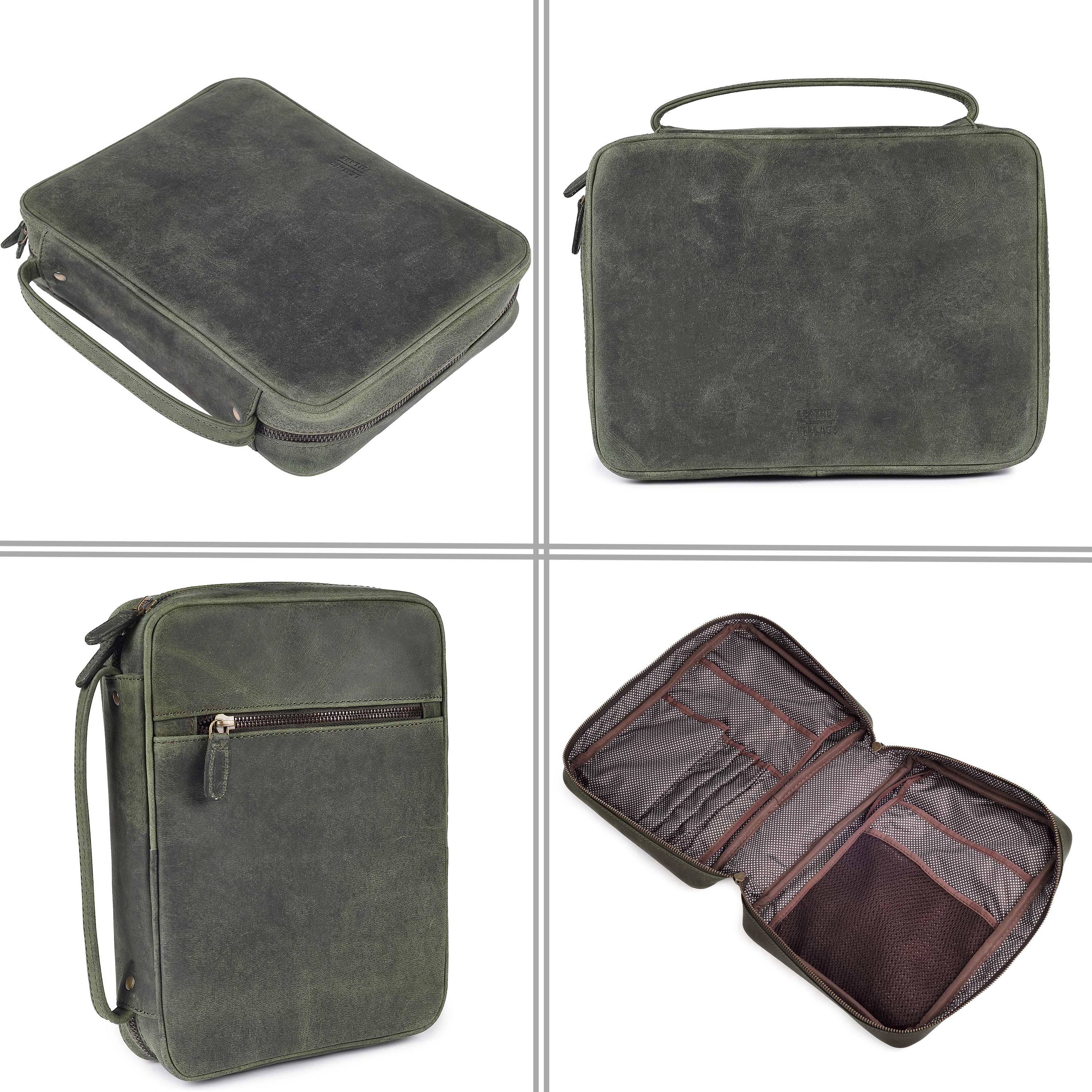 Olive Leather Bible Cover with Zipper - Protective Bible Case Leather Village