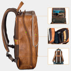 Tan Brown Leather Laptop Backpack for Work & Travel