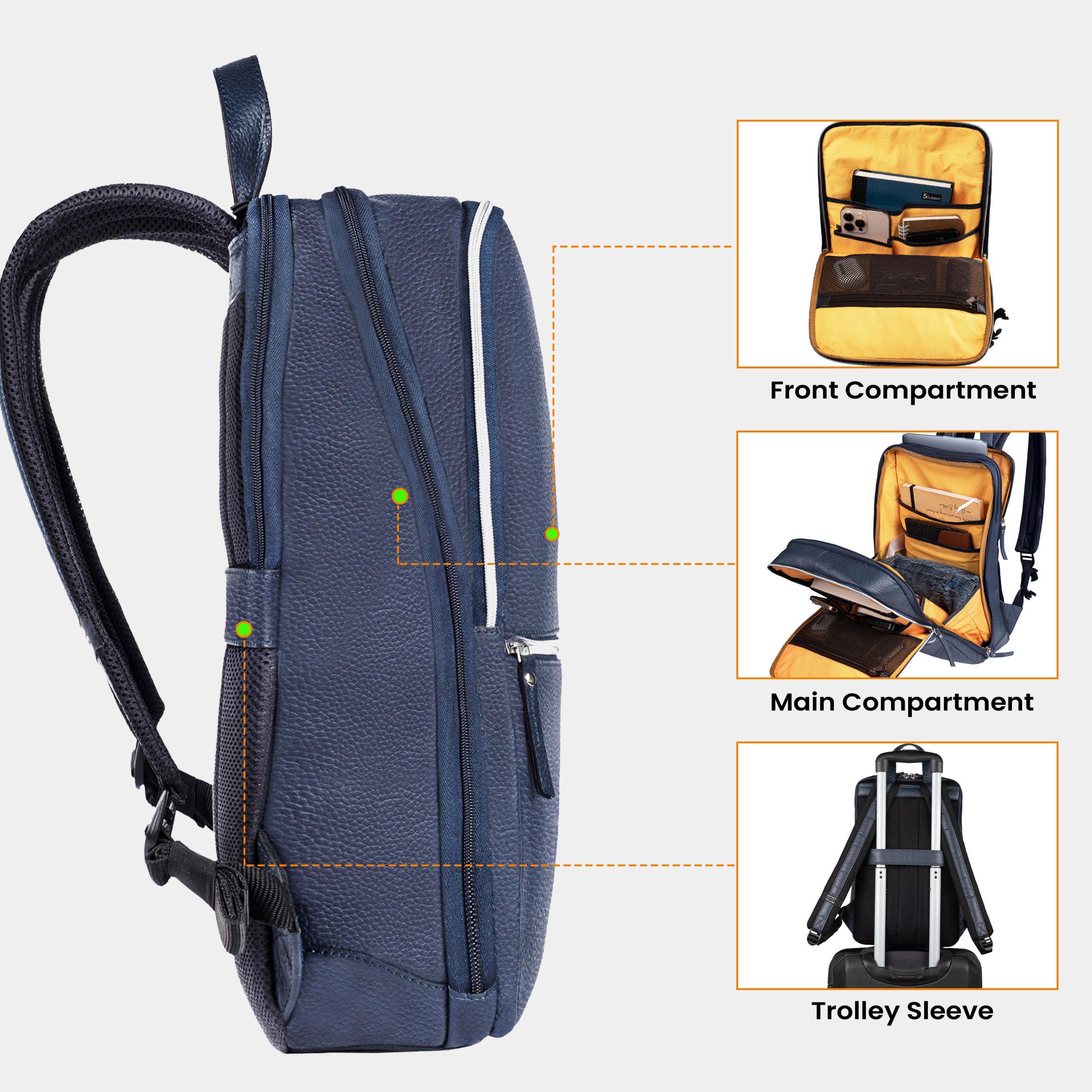 Blue Leather Leather Laptop Backpack for Men Blue Leather Leather Laptop Backpack for Men