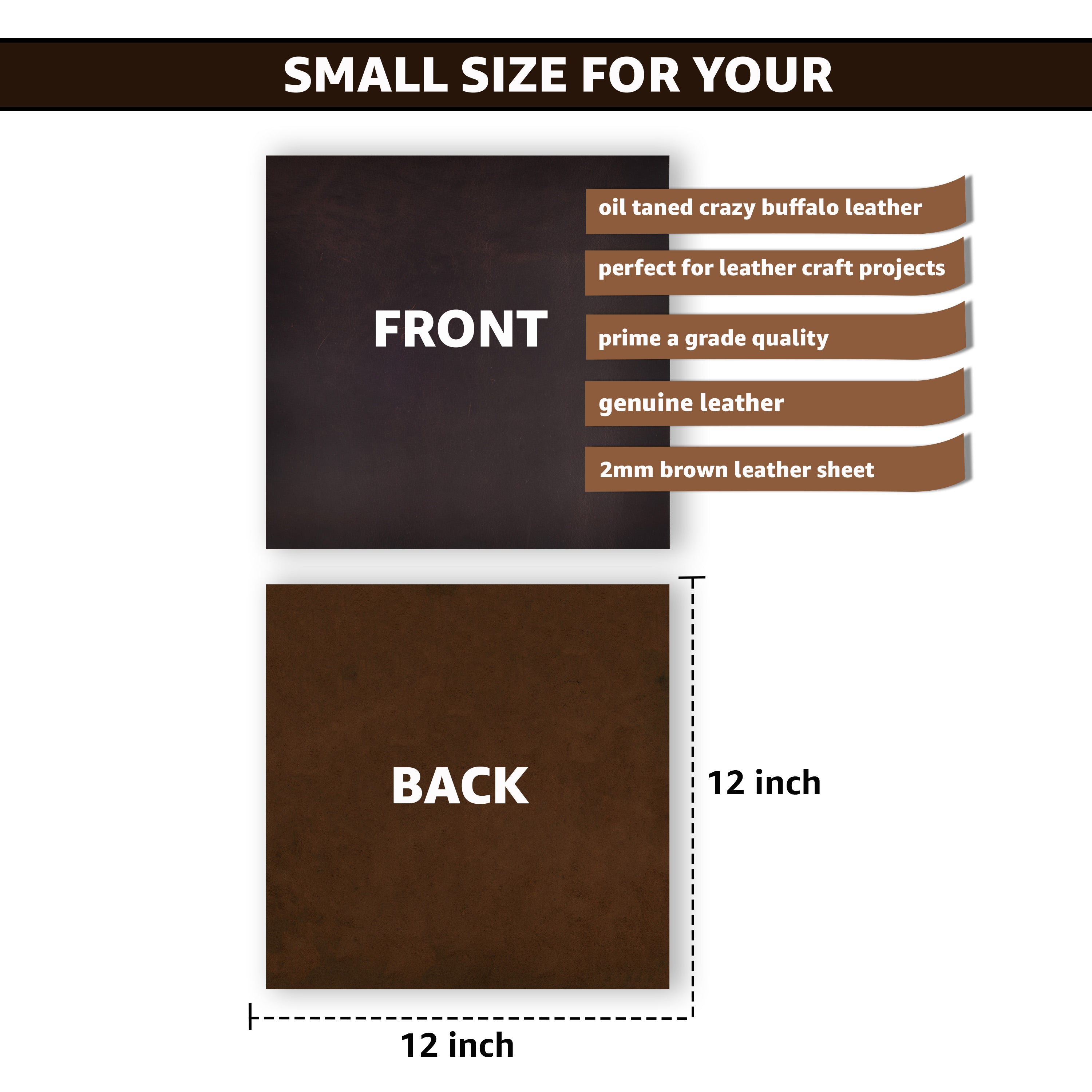 Genuine Leather Sheet - 12''x12'' Cowhide Leather for Crafts - 2mm Thick, Pack of 3 - Square Leather for Tooling, Wallet, Jewellery and DIY Projects