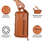 Tan Carbon Fiber  Leather Toiletry Bag For Travel