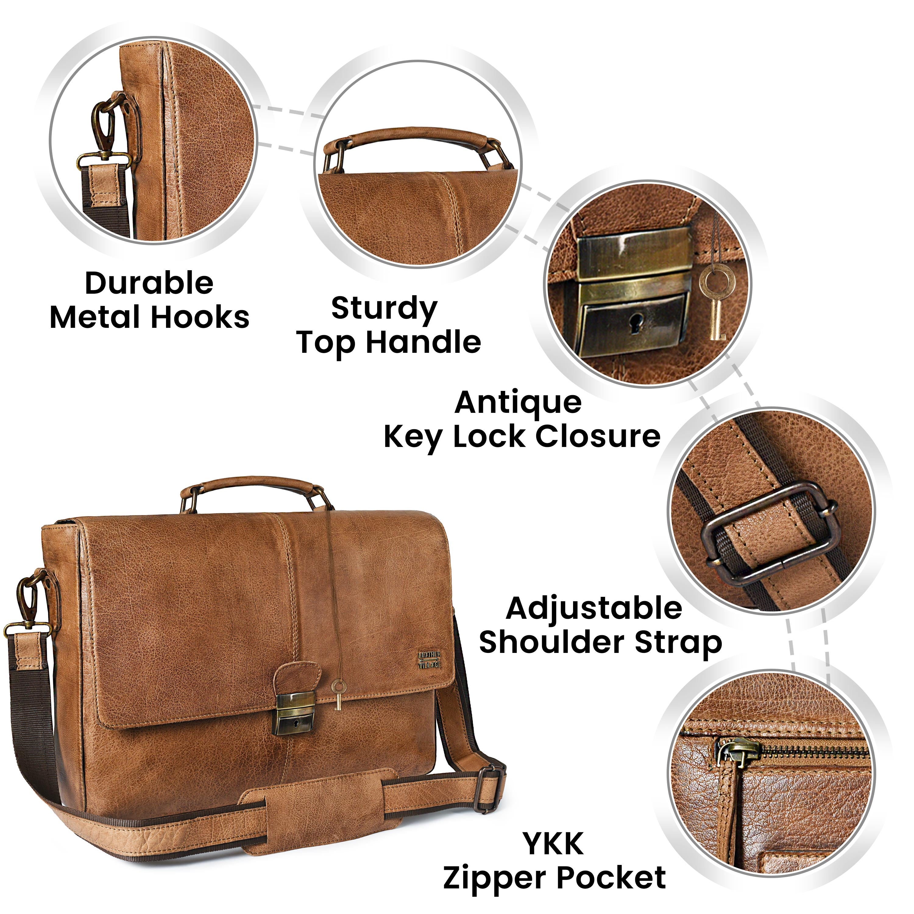 Leather Messenger Bag for Men & Women - Tan