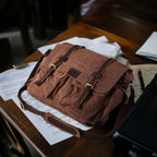 Canvas Messenger Shoulder Bag - Brown