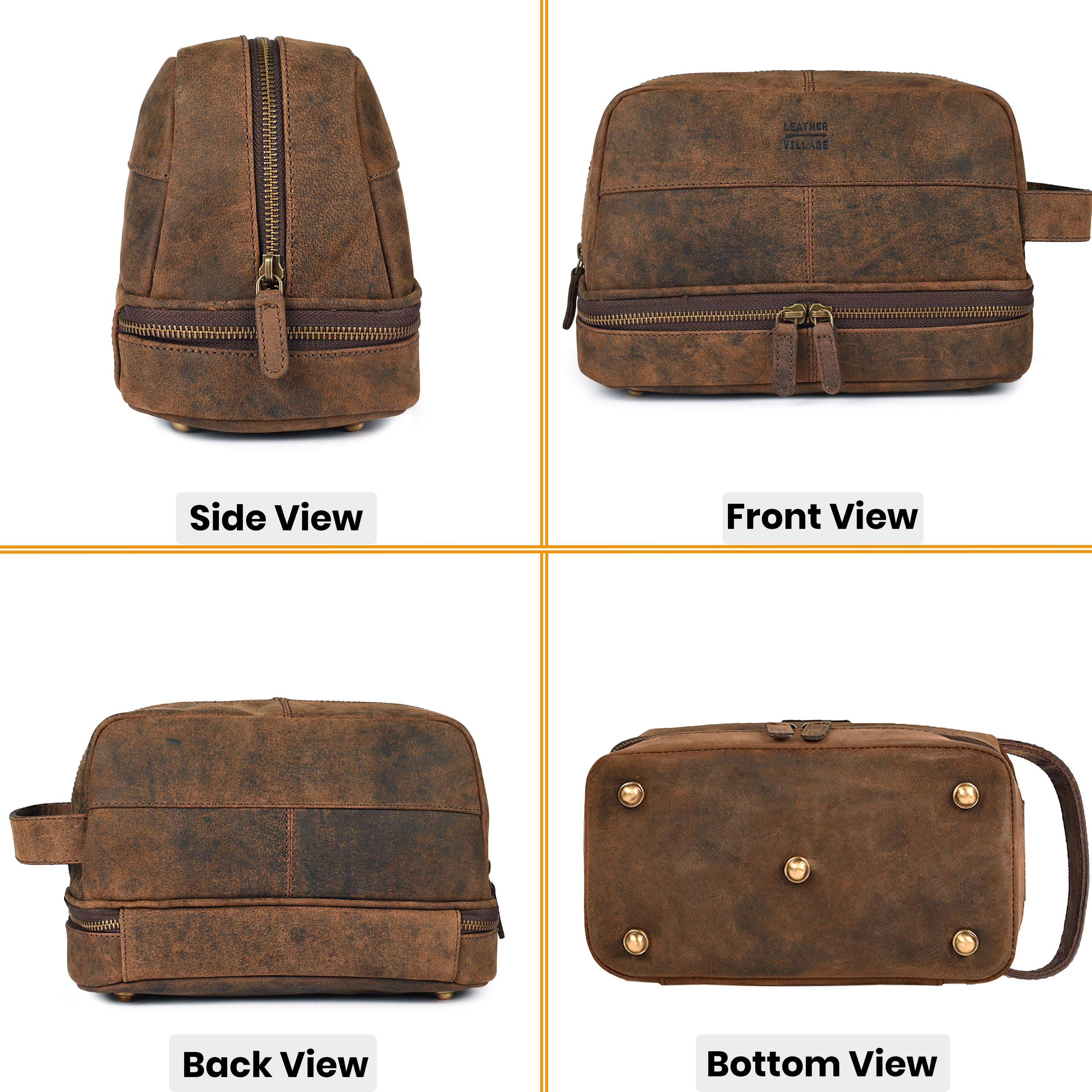 Leather Village Genuine Distressed Brown Leather Travel Toiletry Organizer for Men