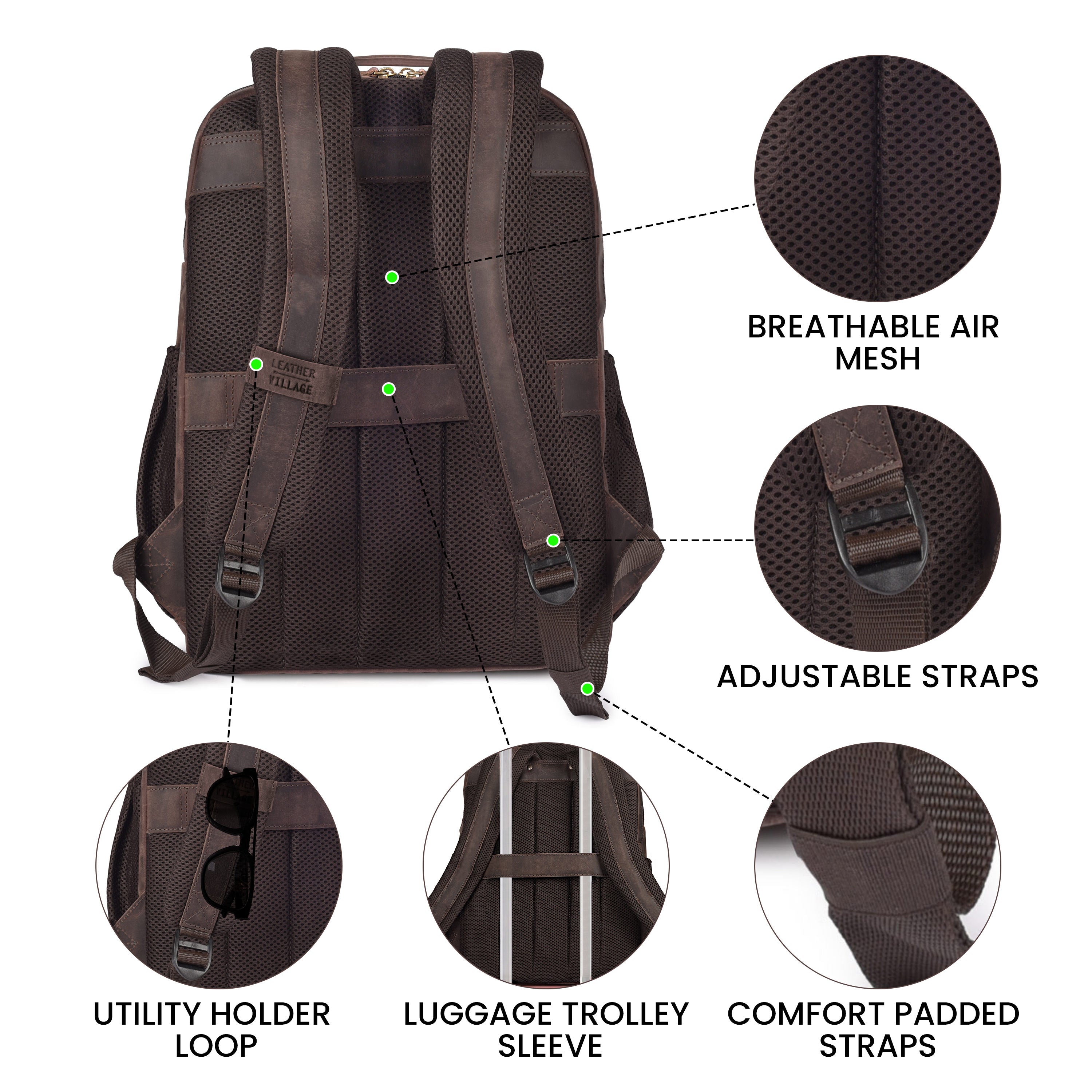 Vintage Leather Laptop Backpack Sandal Travel Bag