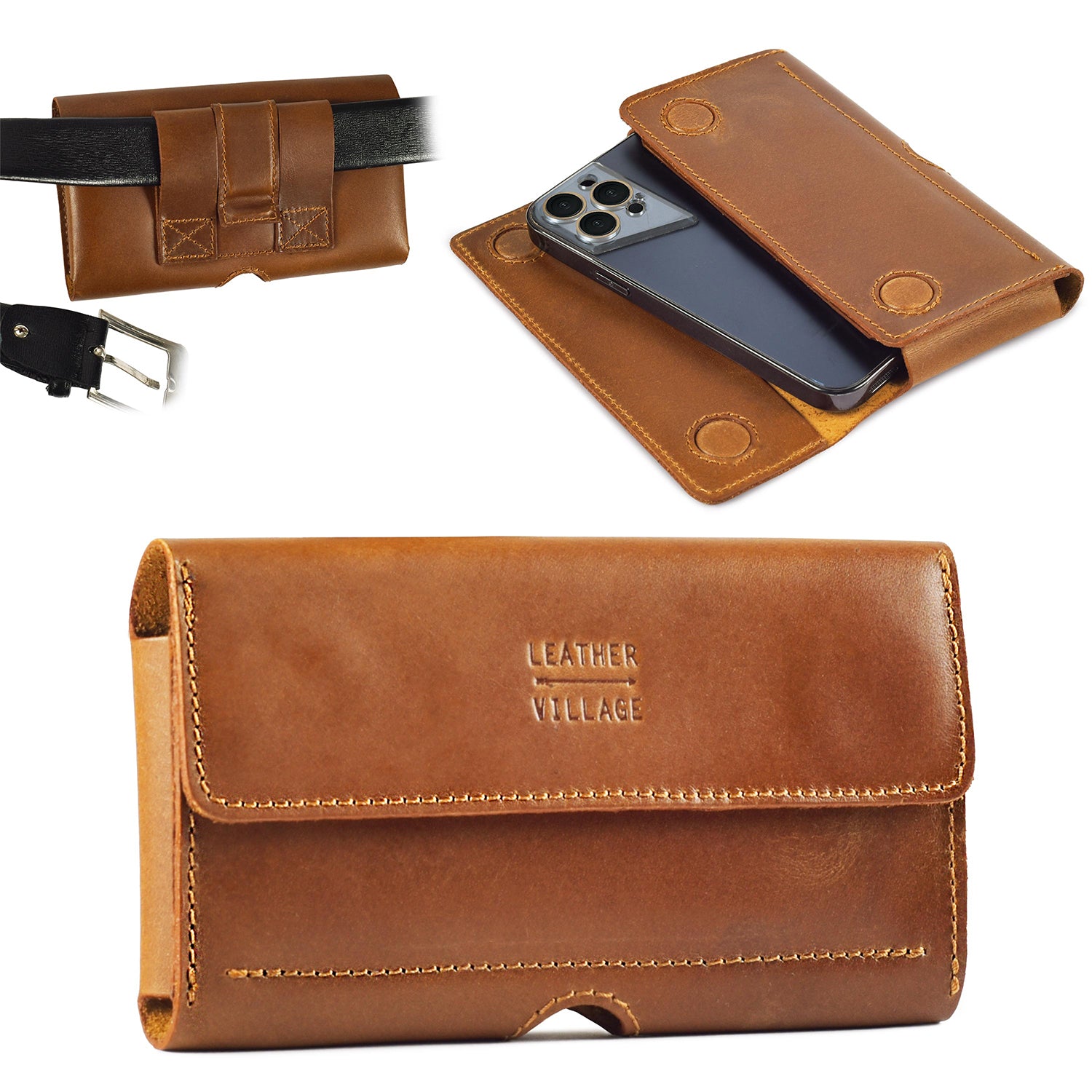 Leather Phone Belt Pouch - Tan