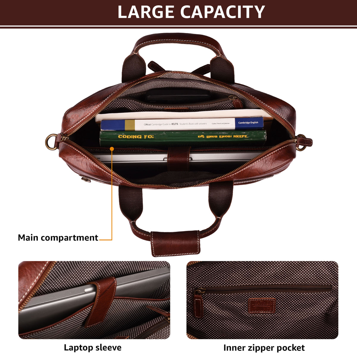 LEATHER VILLAGE 16" Leather Laptop Messenger Briefcase Bag for Men-Brown-Leather Satchel for Travel and Office Shoulder Bag