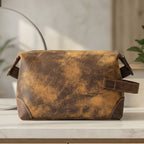Leather Village Genuine Brown Leather Travel Toiletry Organizer for Men and Women