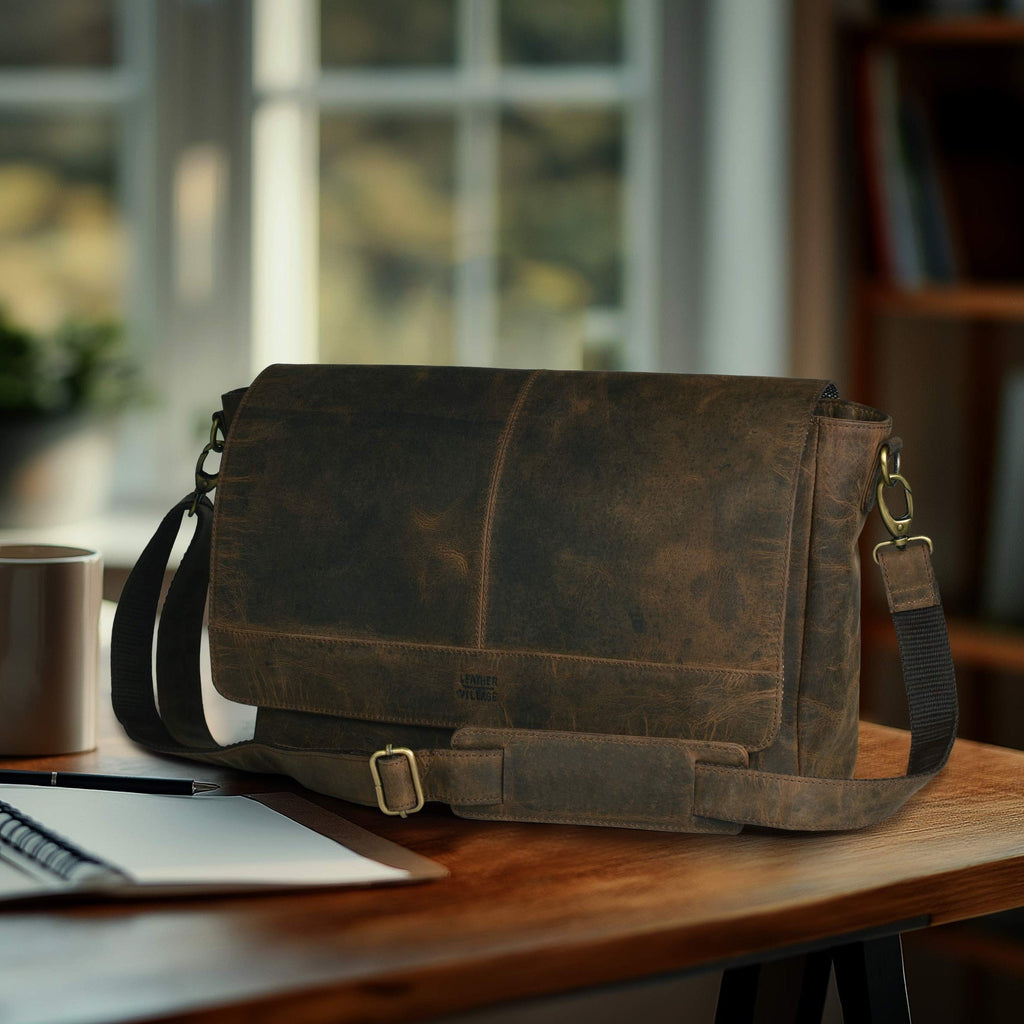 Handmade Vintage Leather Messenger Bag - Brown Leather Village