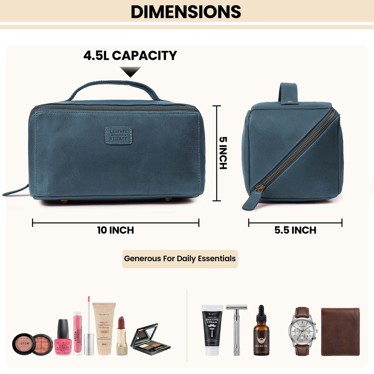 Leather Travel Cosmetic Bag for Women - Blue