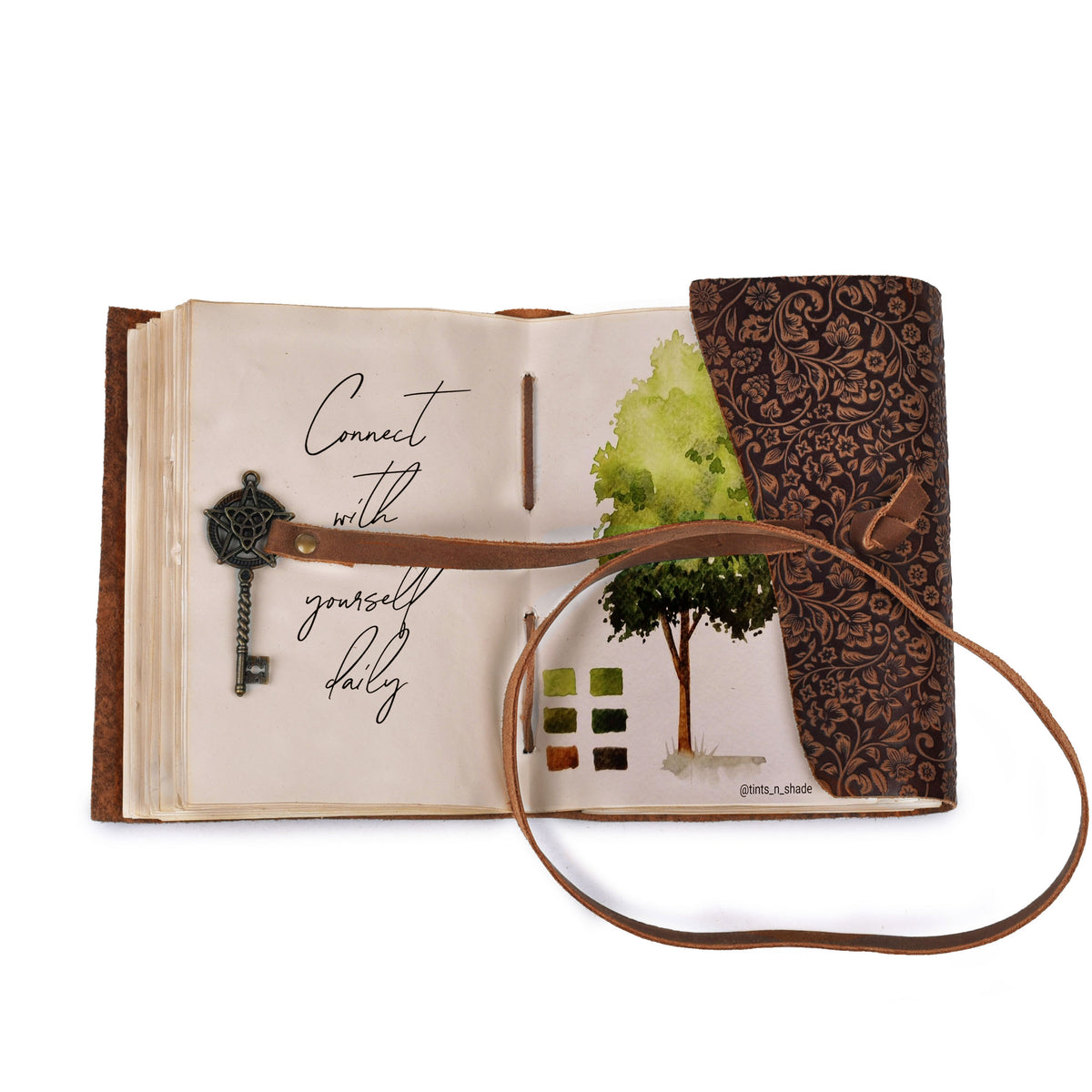 Leather Bound Journal Floral Embossed Notebook - 260 Page- 7"X5"- Vintage Paper Writing Journal Sketchbook
