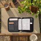 Black Leather Bible Cover with Zipper - Protective Bible Case