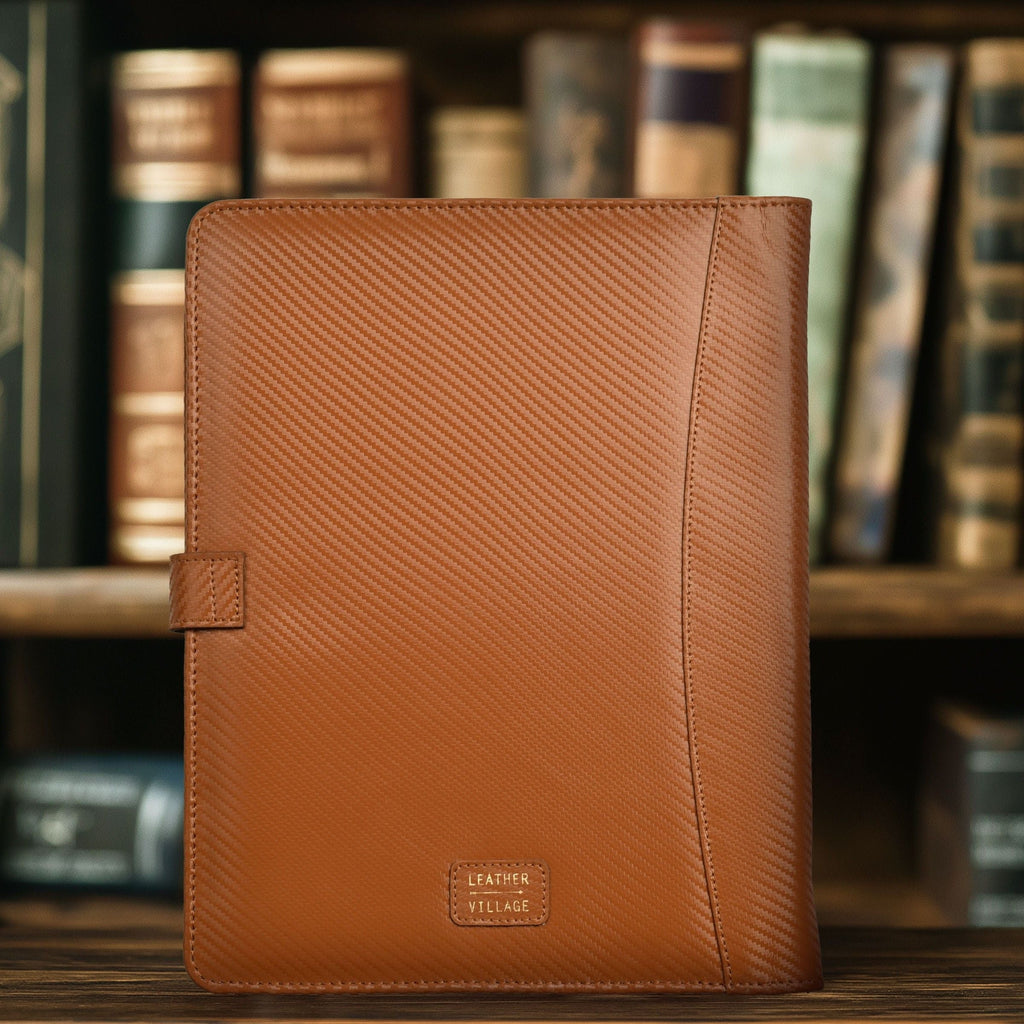 Leather Village carbon black leather padfolio organizer folder
