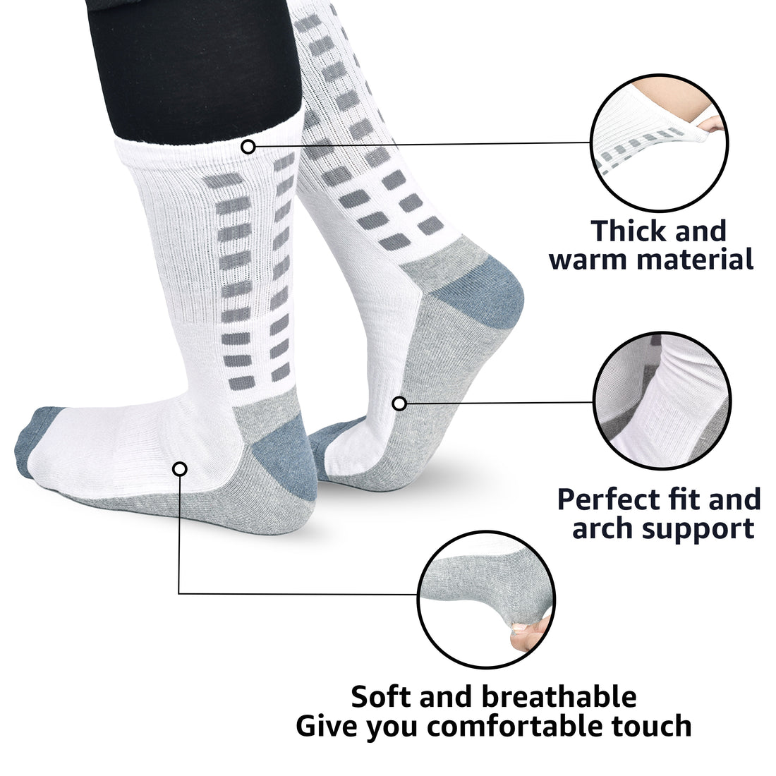 Grip Socks - Non-Slip Cushioned Comfort, Arch Support, Moisture-Wicking Running Socks for Men & Women Pack of 3