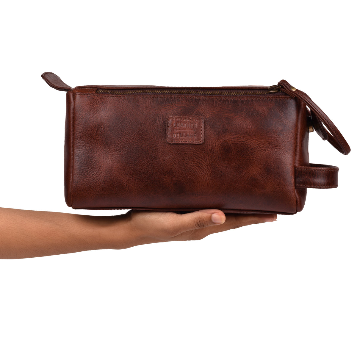 Leather Toiletry Bag – Rustic Brown – Travel Dopp Kit for Men & Women