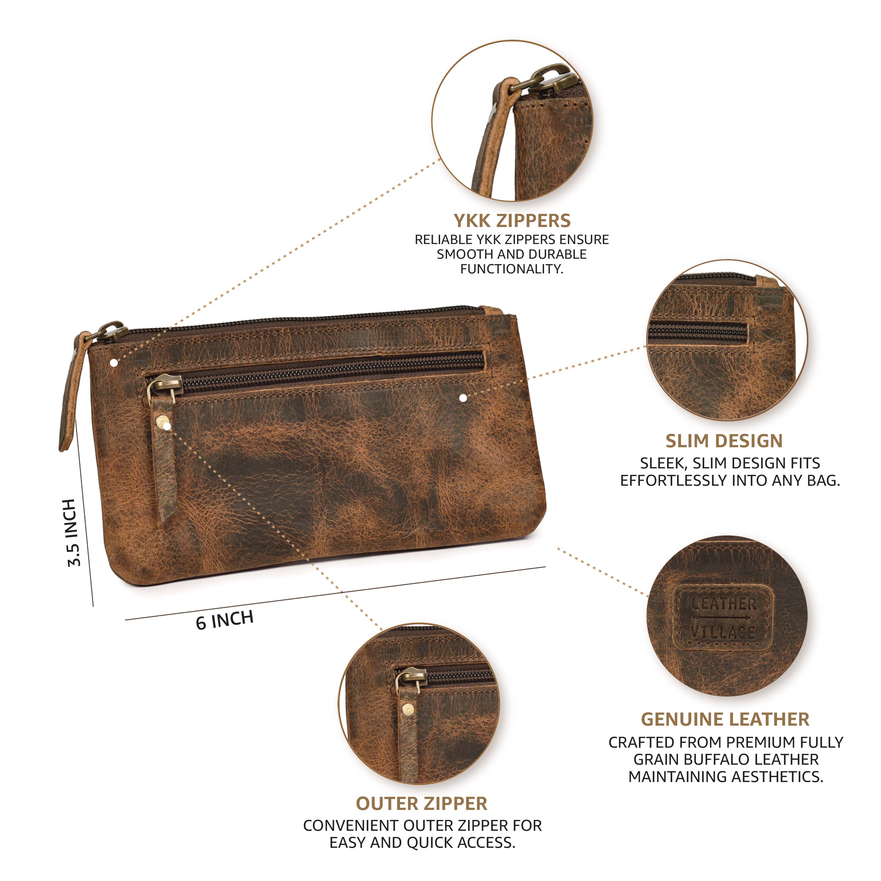 Leather Pencil Pouch Pen Case - Distressed Brown – Leather Village