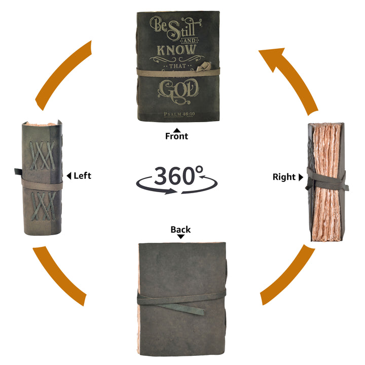 Prayer Journal Psalm 46:10 Embossed Journal Leather Bound Bible Study Journal - 200 Pages Handmade Cotton Deckle Edge Paper for Drawing, Writing & Sketching