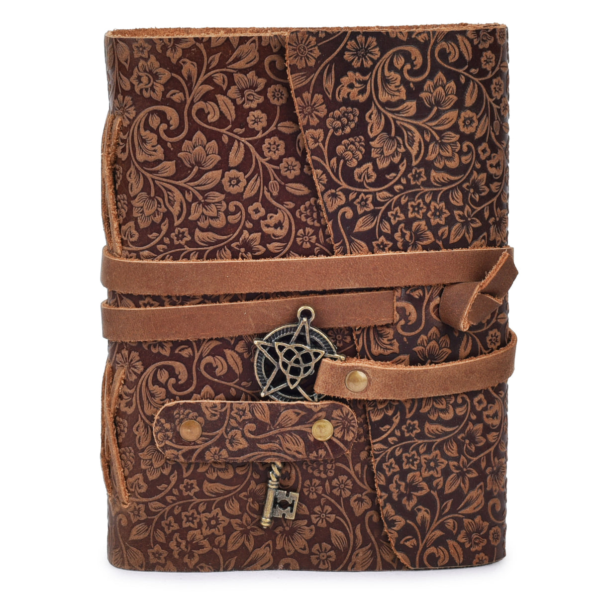 Leather Bound Journal Floral Embossed Notebook - 260 Page- 7"X5"- Vintage Paper Writing Journal Sketchbook
