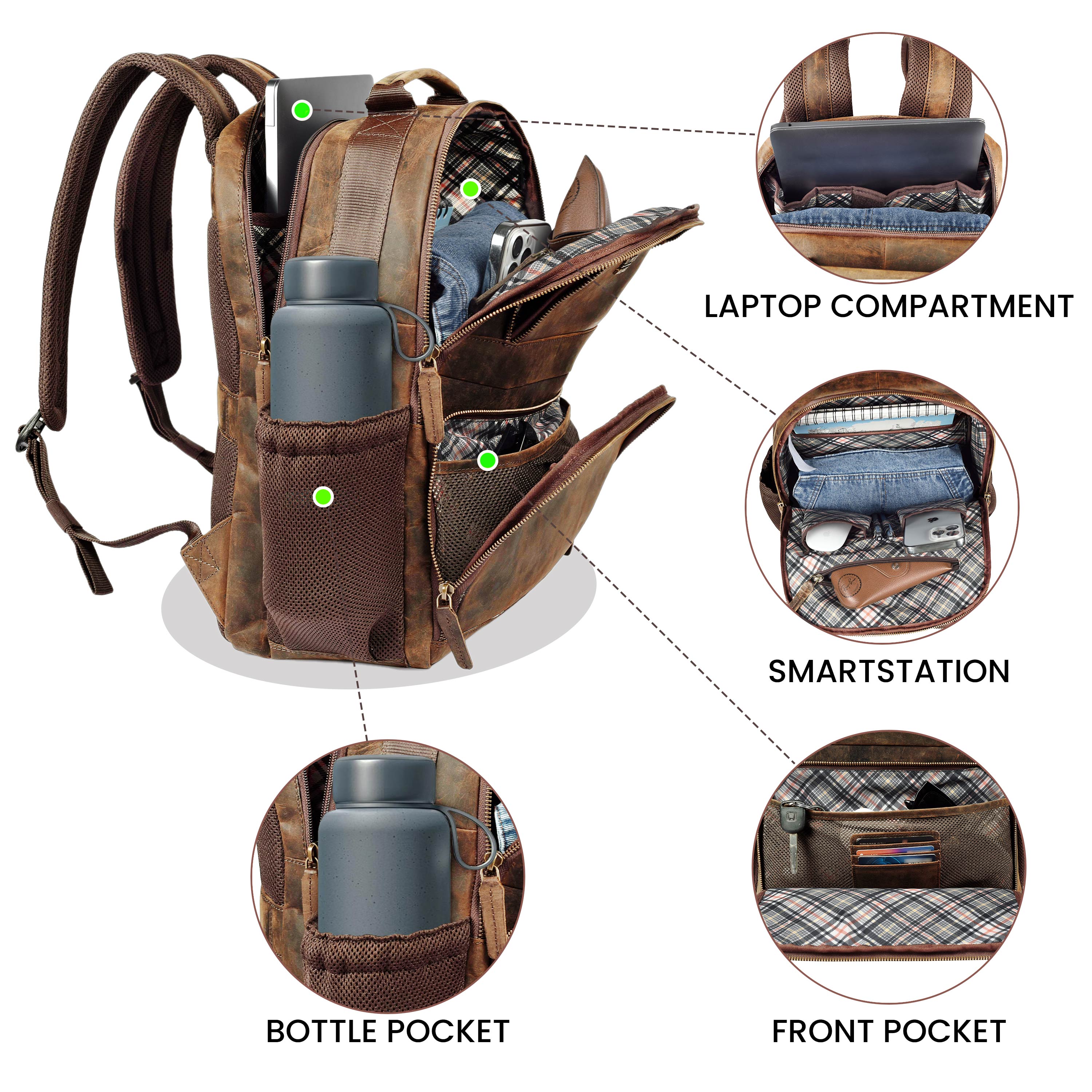 Handcrafted dark brown leather satchel bag for office and travel