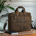 Leather Laptop Messenger Briefcase Bag - Cappuccino Brown
