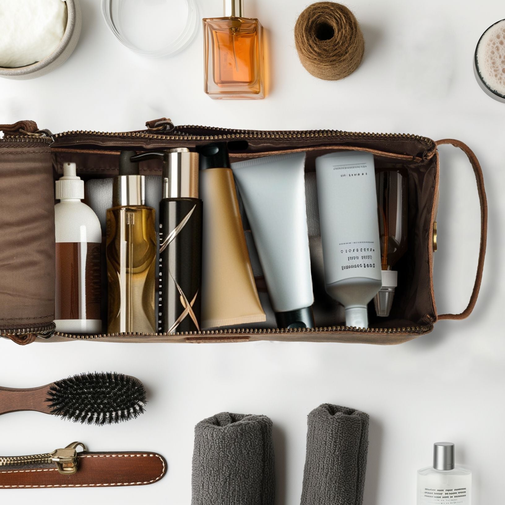 doppsåk waterproof & leak-proof travel toiletry bag brown Leather Toiletry Bag for Travel