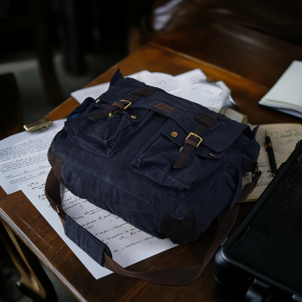 Canvas Messenger Shoulder Bag - Blue
