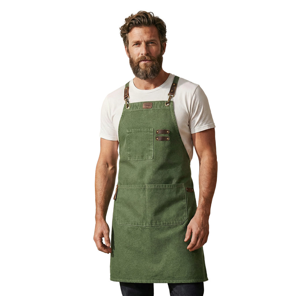 Canvas Cross-Back Work Apron for Men - Green