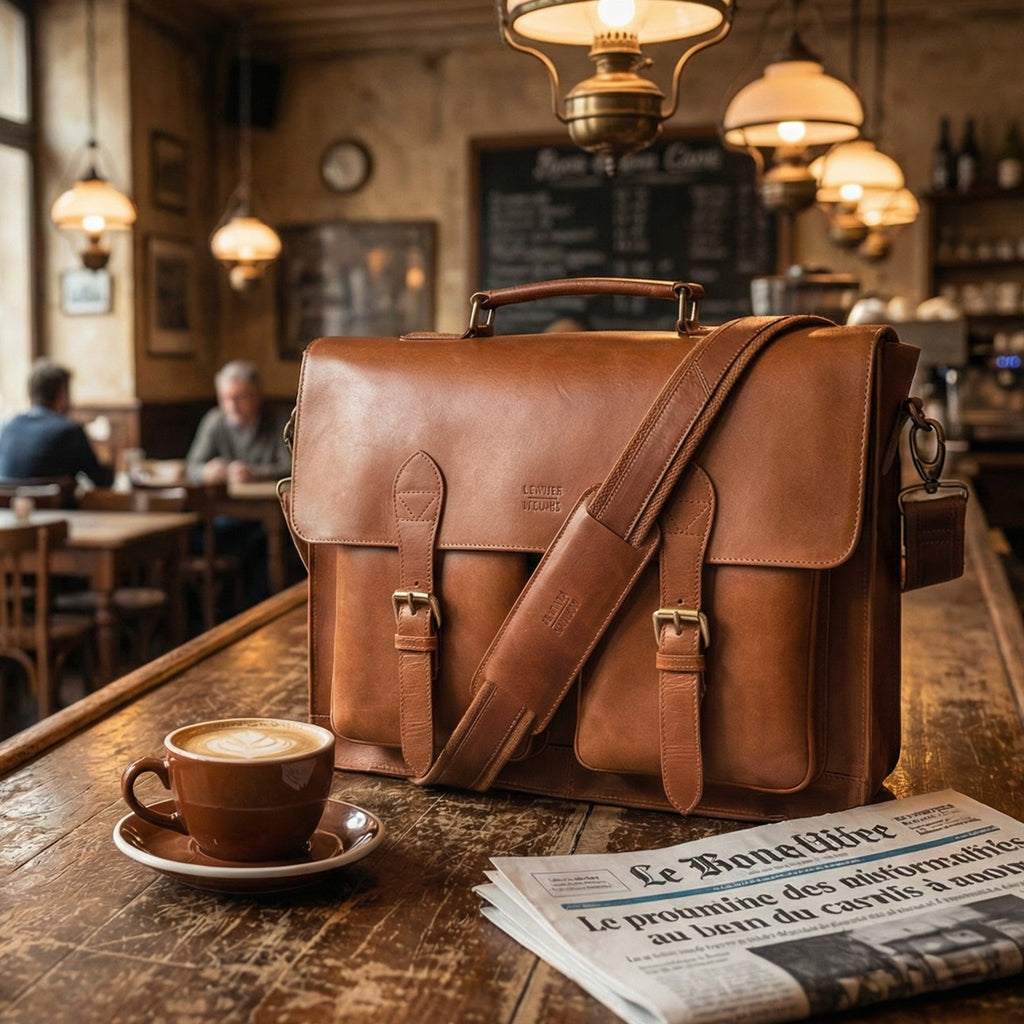 Briefcase Leather Messenger Bag - Tan