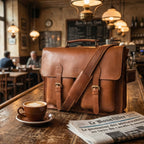 Briefcase Leather Messenger Bag - Tan