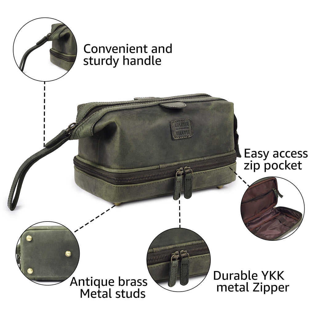Olive Leather Dopp Kit – Travel Toiletry Bag Leather Village