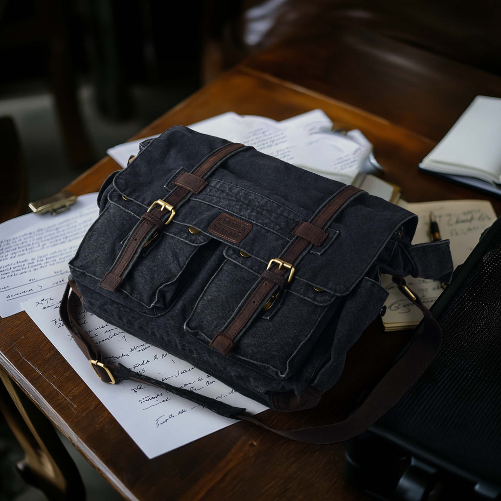 Canvas Messenger Shoulder Bag - Gray