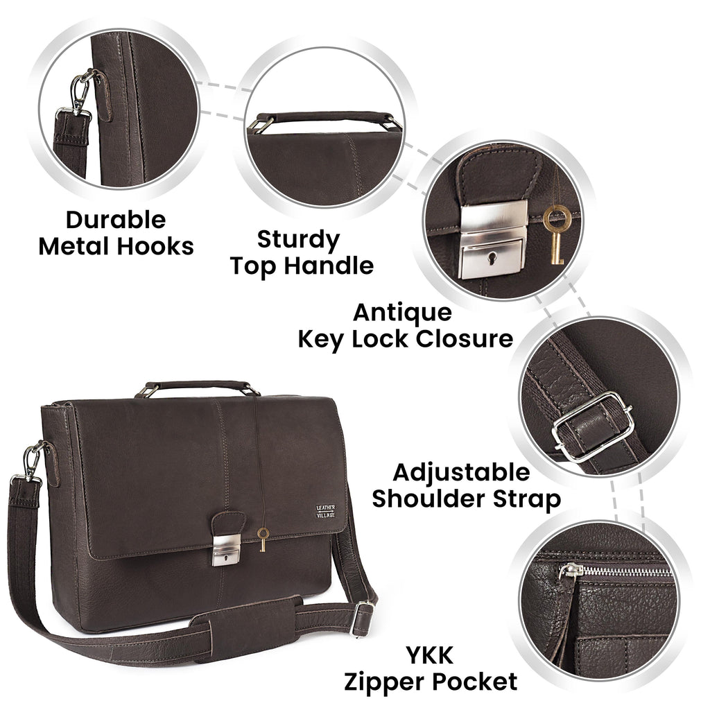 Leather Messenger Bag for Men & Women - Dark Brown