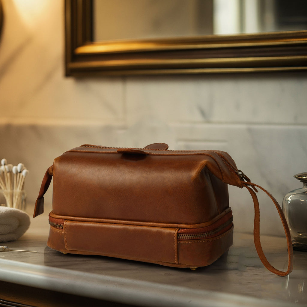 Tan Leather Dopp Kit – Travel Toiletry Bag