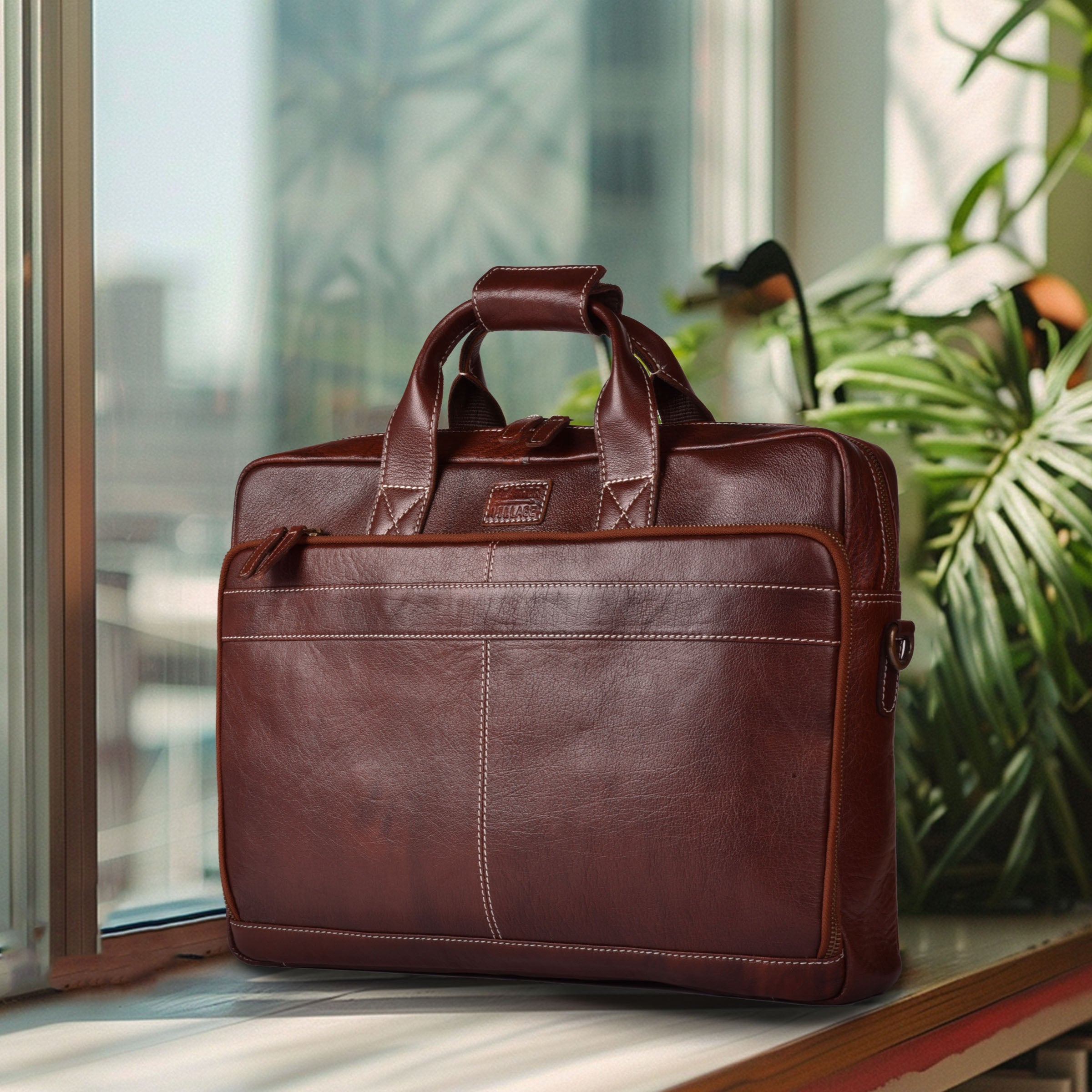 LEATHER VILLAGE 16" Leather Laptop Messenger Briefcase Bag for Men-Brown-Leather Satchel for Travel and Office Shoulder Bag